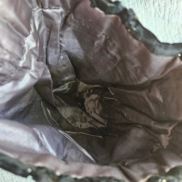 Antique Victorian Style Beaded Drawstring Purse Embroidered Velvet Reticule Bag - Picture 6 of 8